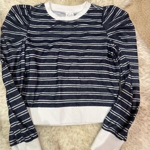 Janie and Jack Navy Striped Puff Sleeve top